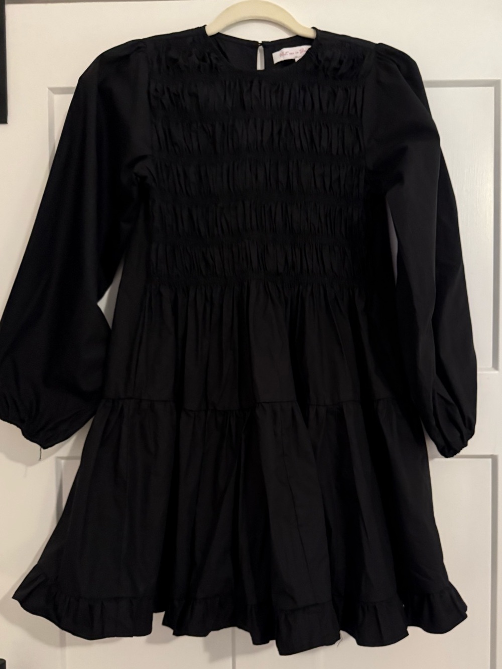 Meet Me in Santorini Black Smocked Tiered Mini Dress NWOT 0900